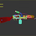 Steampunk Weapon Rifle With Red Wooden Stock Silver Metal Parts And Mechanical Design