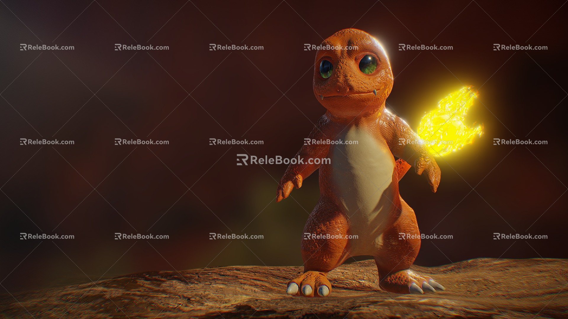 Modern game character small fire dragon 3d model