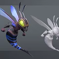 Winged Insect Creature Character Design With Colored Model And Wireframe 3D Render 3d model