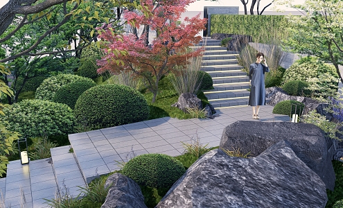 Modern Garden Landscape Step Landscape Mountain Park Plant Landscape Stone Combination Arbor and Shrub Combination 3d model