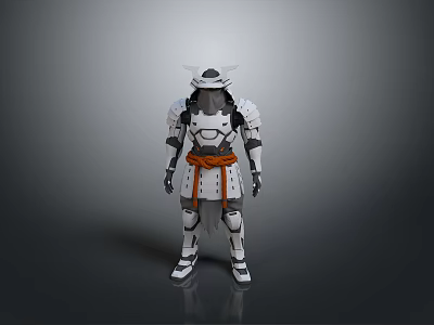 Decorative White Samurai Armor With Orange Sash And Intricate Design For Home Decor 3d model