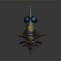 Fantasy Orange and Blue Armored Creature with Horns Spikes and Mechanical Armor Details