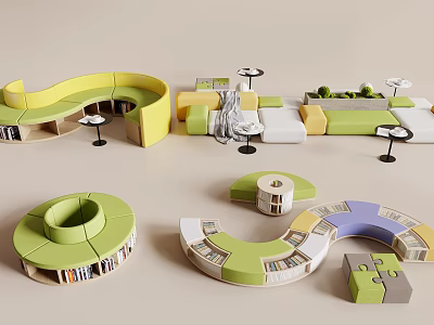 Modern Modular Leisure Sofa Set With Curved Design Multicolor Sections And Side Tables 3d model