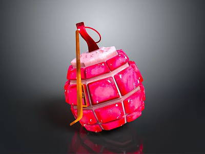Shiny Red Cube Shaped Weapon Model With Reflective Surface Resembling Hand Grenade 3d model
