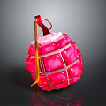 Shiny Red Cube Shaped Weapon Model With Reflective Surface Resembling Hand Grenade