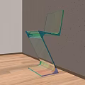 Modern Transparent Teal Curved Single Chair On Wooden Floor With Light Shadow