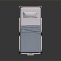 Adjustable Medical Bed With Blue Mattress Side Rails And Light Pink Frame On Wheels