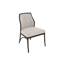 Elegant Dining Chair With Light Fabric Seat And Dark Curved Frame Design