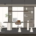 Modern Study Desk and Chair Combination Green Plant Bookcase Chandelier Computer Stool Single Chair 3d model