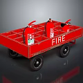 Red Fire Cart With Three Fire Extinguishers Black Wheels And FIRE Lettering 3d model