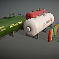 White Diesel Tank Truck With Colorful Gas Cylinders And Storage Containers