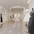 Modern White Wedding Dress Store Interior With Bridal Gown Display And Shelving Units