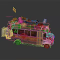 Old Vintage Bus Loaded With Miscellaneous Items On Top And Worn Exterior