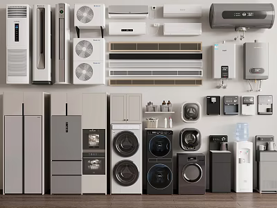 Modern Home Appliances Collection Featuring Refrigerators Washing Machines Air Conditioners And Water Heaters 3d model
