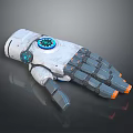 Household Mechanical Arm With Blue Dial Gray Body Orange Details Metallic Reflective Surface