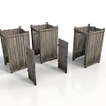 Three Vintage Wooden Storage Crates With Open Doors And Rustic Design