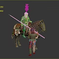 Medieval Knight in Decorative Armor Riding Horse with Squire Holding Lance