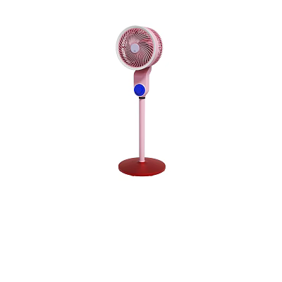 Pink Standing Fan With Stable Red Base And Blue Control Button Design 3d model