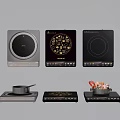 Modern Kitchen Electrical Appliances With Various Induction Cooktops And Cooking Pots