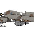 Elegant Modern Sofa And Coffee Table Set With Multiple Cushions Side Table And Ottoman 3d model