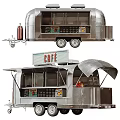 Vintage Metal Cafe Food Truck With Awning Food Display And Beverages