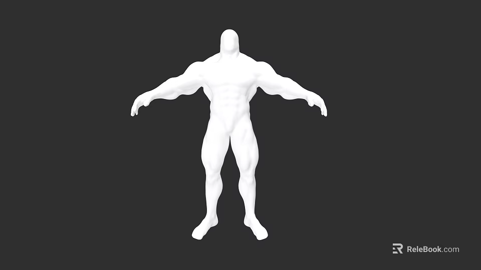 Muscular Man 3D Model With Outstretched Arms And White Body On Black Background 3d model 