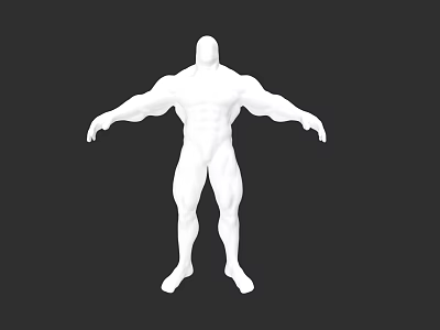 Muscular Man 3D Model With Outstretched Arms And White Body On Black Background 3d model