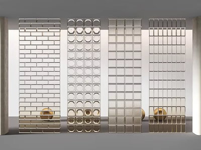 Modern Metal Room Dividers With Circular And Square Grid Patterns For Interior Decor 3d model
