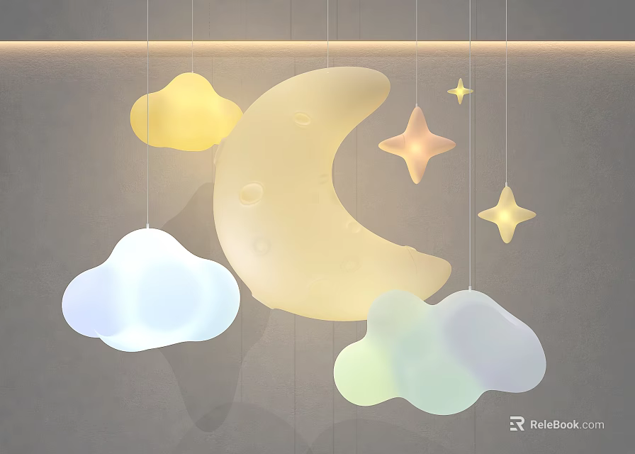Unique Shaped Pendant Lights With Moon Star Cloud Shapes For Kids Bedroom Decor 3d model 