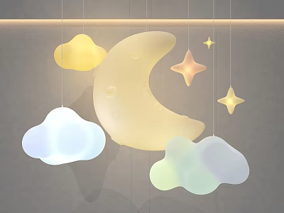 Unique Shaped Pendant Lights With Moon Star Cloud Shapes For Kids Bedroom Decor 3d model
