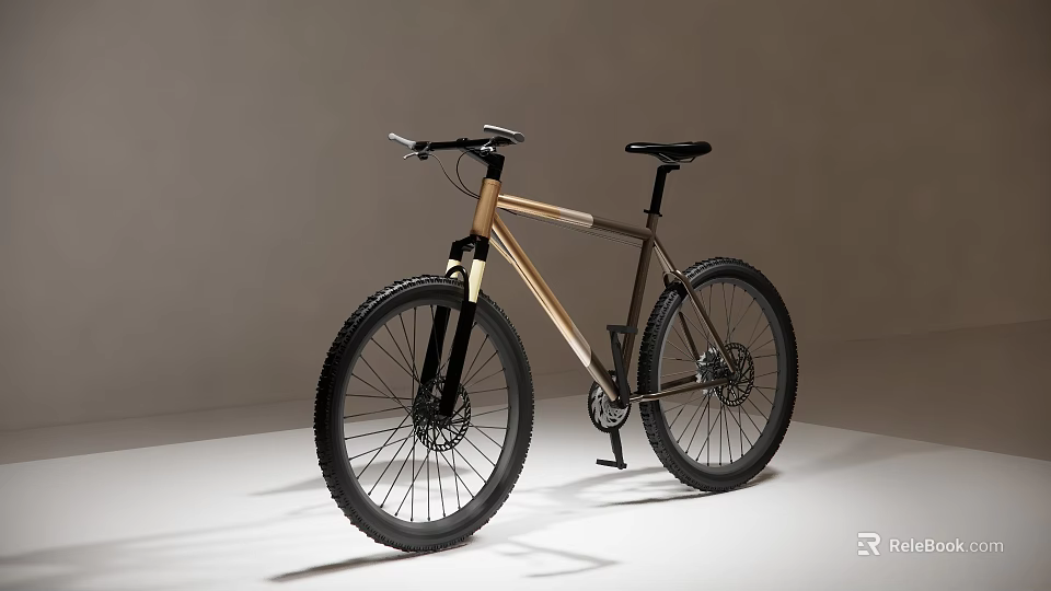 Modern Gold And Black Mountain Bicycle Featuring Large Wheels And Minimalist Design 3d model