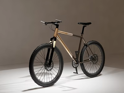 Modern Gold And Black Mountain Bicycle Featuring Large Wheels And Minimalist Design 3d model