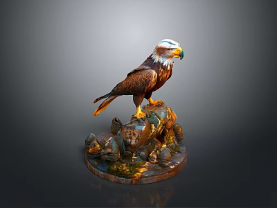 Detailed Eagle Decorative Statue Perched On Rocky Natural Stone Home Decor Piece 3d model