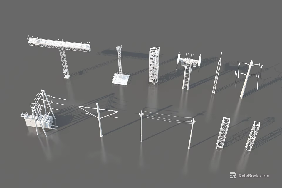 Various Electrical Power Equipment Including Utility Poles Towers And Transformers 3d model 