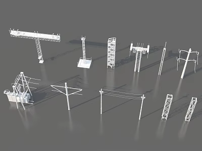 Various Electrical Power Equipment Including Utility Poles Towers And Transformers 3d model