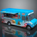 Blue Mobile Food Truck With Hamburger Graphics And American Flag Themed Exterior Design