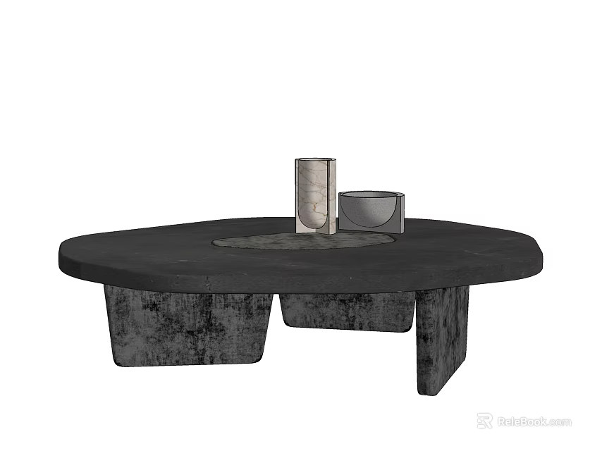 Modern Black Coffee Table With Unique Base And Decorative Accessories 3d model
