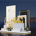 New Home Owner Display With White Structure Golden Decorations GOLD CHINA Sign And Flower Arrangements