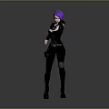 3D Stylish Character With Purple Hair Black Outfit Headphones Dynamic Action Pose