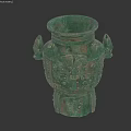 Green Bronze Landscape Sculpture With Double Handles And Intricate Traditional Carvings