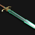 Fantasy Sword With Green Blade Golden Hilt And Emerald Gemstone Decoration