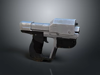 Detailed Futuristic Sci-Fi Pistol with Silver Metallic Body and Black Grip Design 3d model
