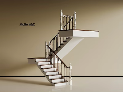 Modern Staircase Design With White Handrails And Dark Balusters In Minimalist Interior 3d model