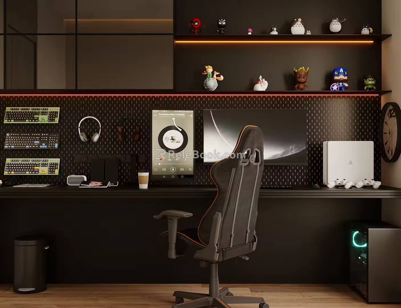 Modern e-sports room home digital product combination desktop computer tablet computer mouse keyboard headset toy hand-made blind box 3d model
