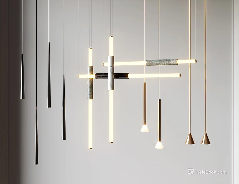 Modern Chandelier with Linear Metallic Rods and Various Hanging Lengths for Contemporary Interior Spaces 3d model 