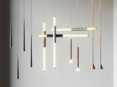 Modern Chandelier with Linear Metallic Rods and Various Hanging Lengths for Contemporary Interior Spaces 3d model