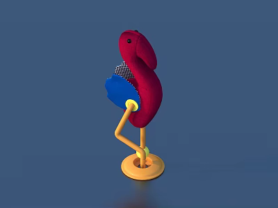 Red And Blue Flamingo Shaped Decorative Lifestyle Product With Yellow Stand Base 3d model