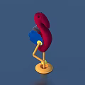 Red And Blue Flamingo Shaped Decorative Lifestyle Product With Yellow Stand Base