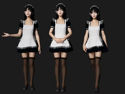 Game and Movie Character in Classic Maid Outfit with Three Different Poses and Black Stockings 3d model