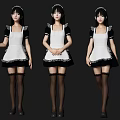 Game and Movie Character in Classic Maid Outfit with Three Different Poses and Black Stockings